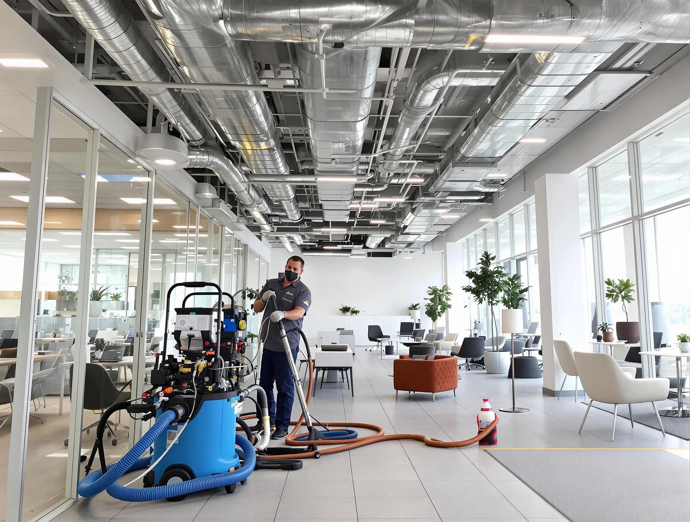 Pleasant View Air Duct Cleaning team conducting comprehensive commercial duct cleaning at a business location in Pleasant View