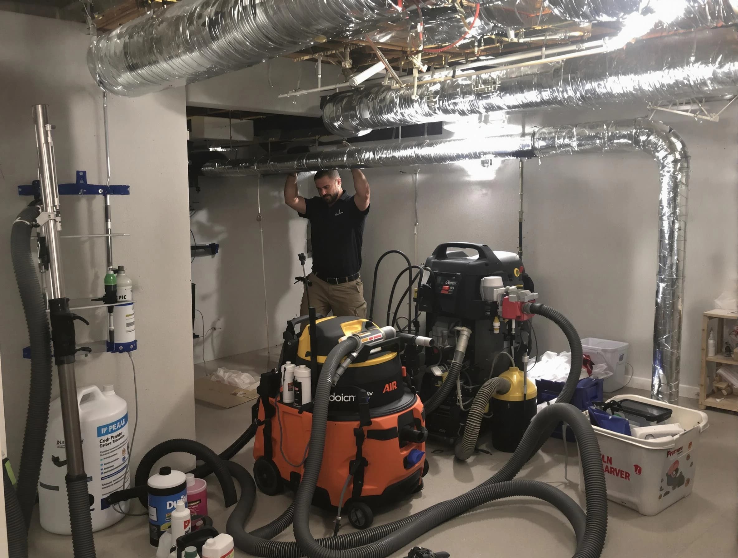 Pleasant View Air Duct Cleaning specialist performing professional mold removal from air ducts using safety equipment in Pleasant View